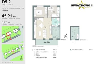Rzut - Mieszkanie na sprzedaż 3 pokoje o powierzchni 49,66 m² - numer D5.2 w Gwiazdowo II