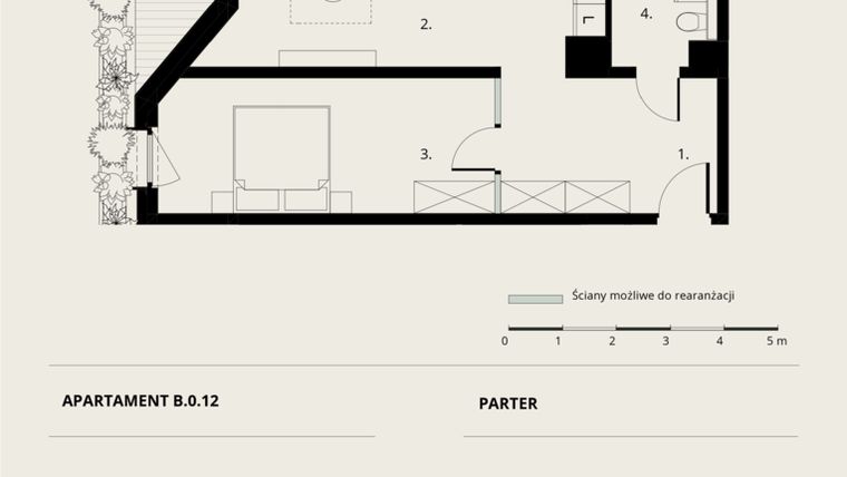 Rzut - Mieszkanie na sprzedaż 2 pokoje o powierzchni 53,07 m² - numer B/0/12 w Ogrodowa 12
