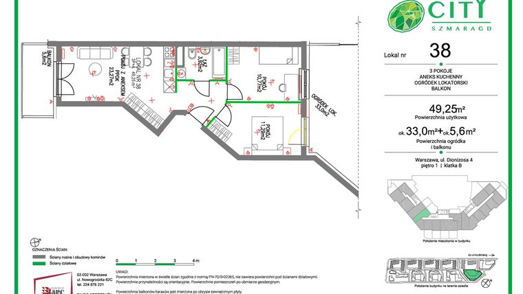 Rzut - Mieszkanie na sprzedaż 3 pokoje o powierzchni 49,25 m² - numer 38 w Comfort City Szmaragd