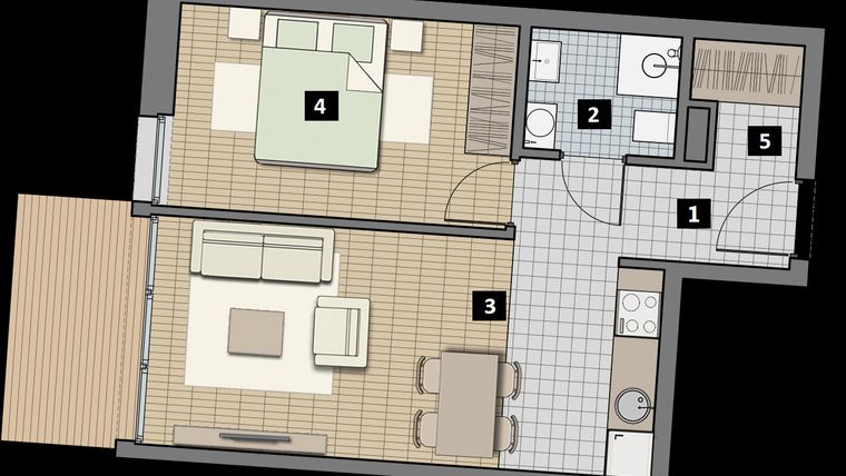 Rzut - Mieszkanie na sprzedaż 2 pokoje o powierzchni 41 m² - numer 4.2B w City Łobzów