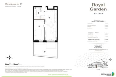 Rzut - Mieszkanie na sprzedaż 2 pokoje o powierzchni 45,98 m² - numer M.17 w Royal Garden Wilanów