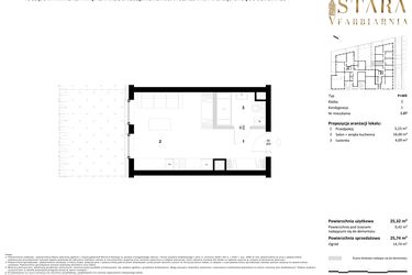 Rzut - Mieszkanie na sprzedaż 1 pokój o powierzchni 25,74 m² - numer 1.07 w Stara Farbiarnia