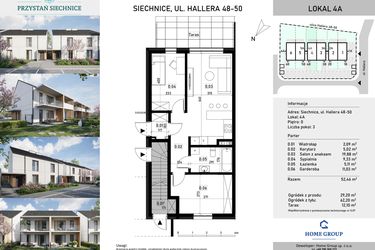 Rzut - Mieszkanie na sprzedaż 3 pokoje o powierzchni 52,46 m² - numer 4a w Przystań Siechnice