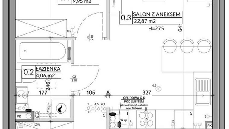 Rzut - Mieszkanie na sprzedaż 3 pokoje o powierzchni 57,39 m² - numer 4A w Osiedle Młodych