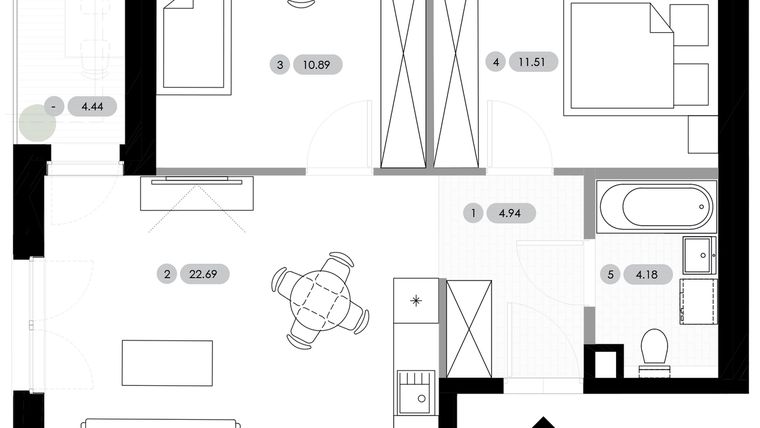 Rzut - Mieszkanie na sprzedaż 3 pokoje o powierzchni 54,21 m² - numer B.2.M7 w Nowe Radwanice