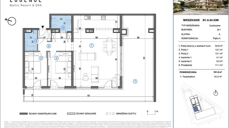 Rzut - Mieszkanie na sprzedaż 3 pokoje o powierzchni 101,8 m² - numer B1.A.04.53M w ESSENSE Baltic Resort&SPA 2
