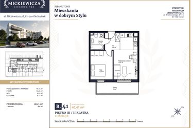 Rzut - Mieszkanie na sprzedaż 2 pokoje o powierzchni 40,41 m² - numer B41 w Mickiewicza