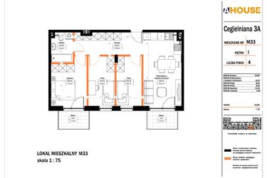 Rzut - Mieszkanie na sprzedaż 4 pokoje o powierzchni 62,68 m² - numer 33 w Osiedle StaLove etap II