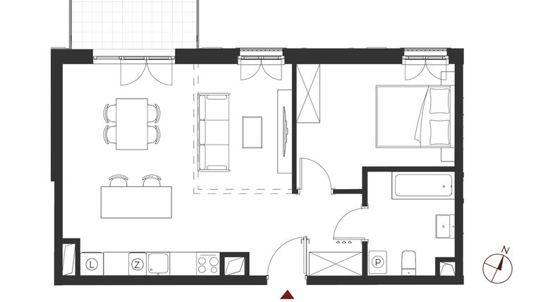 Rzut - Mieszkanie na sprzedaż 2 pokoje o powierzchni 51,92 m² - numer B.1.5 w Apartamenty Symfonia