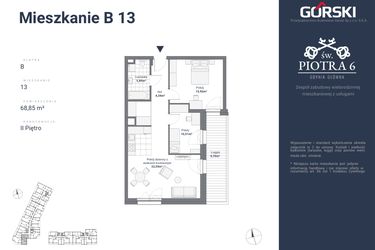 Rzut - Mieszkanie na sprzedaż 3 pokoje o powierzchni 68,85 m² - numer B13 w Św. Piotra
