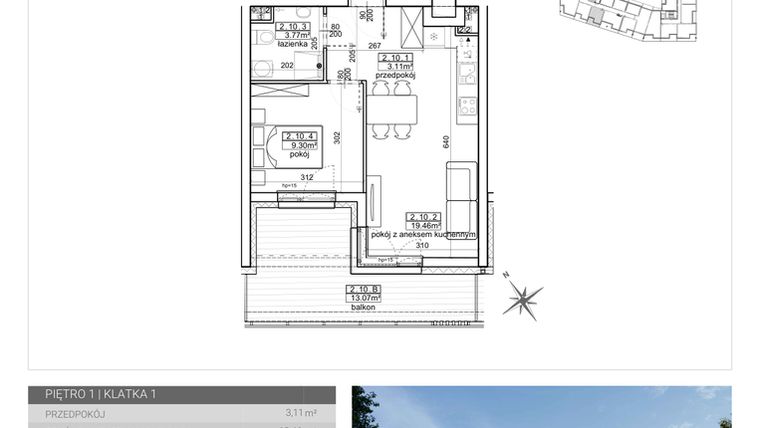 Rzut - Mieszkanie na sprzedaż 2 pokoje o powierzchni 35,64 m² - numer 14 w Wave etap II