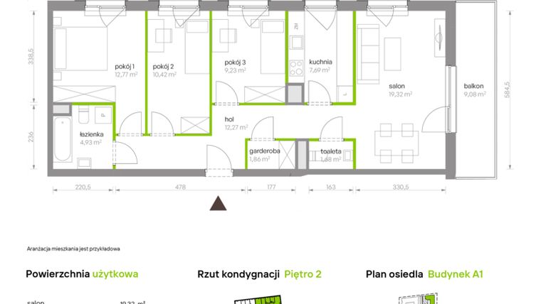 Rzut - Mieszkanie na sprzedaż 4 pokoje o powierzchni 80,17 m² - numer A1.2A10 w Bemowo Vita