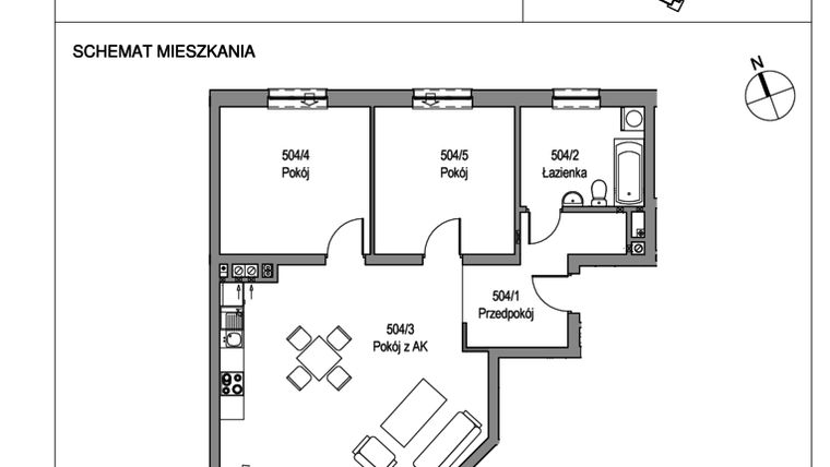 Rzut - Mieszkanie na sprzedaż 3 pokoje o powierzchni 79,33 m² - numer 36 w Osiedle Radosne