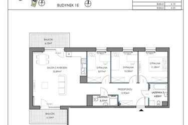 Rzut - Mieszkanie na sprzedaż 4 pokoje o powierzchni 87,66 m² - numer 1E.27B w Osiedle Horizon