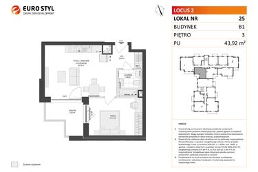 Rzut - Mieszkanie na sprzedaż 2 pokoje o powierzchni 43,92 m² - numer 25 w Locus 2