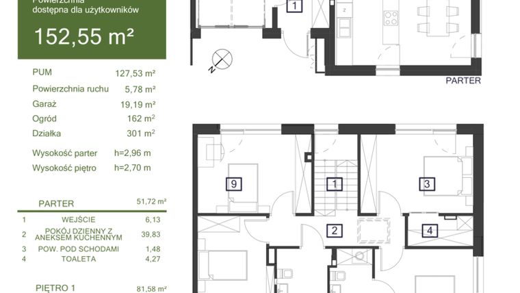 Rzut - Dom na sprzedaż 5 pokoi o powierzchni 152,55 m² - numer 31E w Osiedle Żywiczna