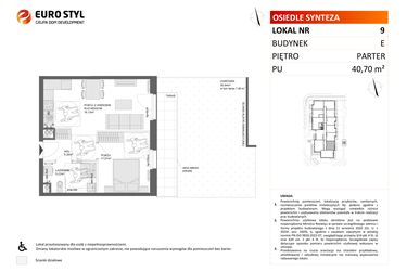 Rzut - Mieszkanie na sprzedaż 2 pokoje o powierzchni 40,7 m² - numer E.9 w Osiedle Synteza etap IV