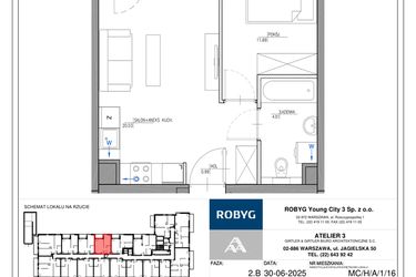 Rzut - Mieszkanie na sprzedaż 2 pokoje o powierzchni 37,22 m² - numer MC/H/A/1/16 w Modern City etap H