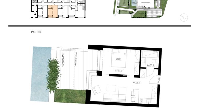 Rzut - Mieszkanie na sprzedaż 2 pokoje o powierzchni 39,46 m² - numer A4.03 w Apartamenty Dźwirzyno