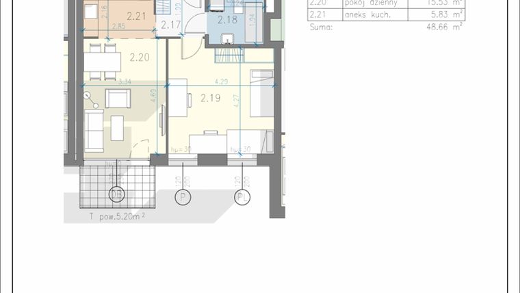 Rzut - Mieszkanie na sprzedaż 2 pokoje o powierzchni 48,66 m² - numer 11 w Residence Przewóz 41