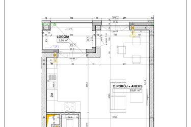 Rzut - Mieszkanie na sprzedaż 1 pokój o powierzchni 37,07 m² - numer B130 w Nowe Centrum Południowe etap IV
