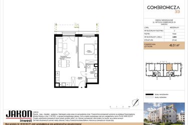Rzut - Mieszkanie na sprzedaż 2 pokoje o powierzchni 49,51 m² - numer 2.B18 w Gombrowicza 33 - etap II