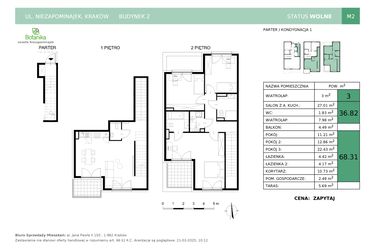 Rzut - Mieszkanie na sprzedaż 4 pokoje o powierzchni 109,82 m² - numer 2-M2 w Osiedle Niezapominajek