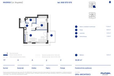 Rzut - Mieszkanie na sprzedaż 2 pokoje o powierzchni 36,8 m² - numer A.17 w Osiedle Inverso