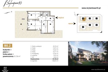 Rzut - Mieszkanie na sprzedaż 4 pokoje o powierzchni 91,78 m² - numer B0.2 w Brylantowa 10