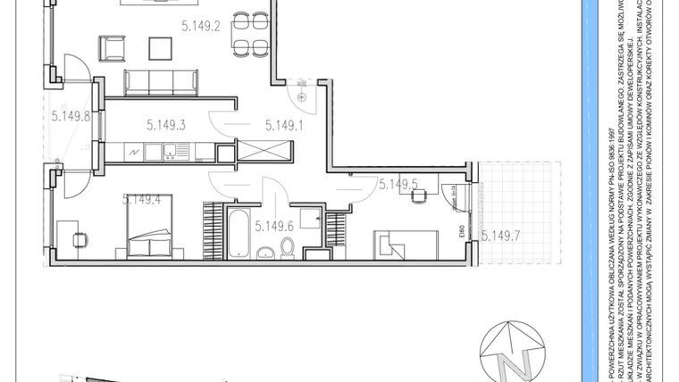 Rzut - Mieszkanie na sprzedaż 3 pokoje o powierzchni 67,04 m² - numer M149 w Osiedle Piltza etap X