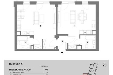 Rzut - Mieszkanie na sprzedaż 2 pokoje o powierzchni 73,39 m² - numer A1.1.11 w ATAL Grabiszyn