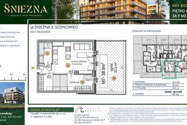 Rzut - Mieszkanie na sprzedaż 2 pokoje o powierzchni 38,9 m² - numer A7 w Śnieżna - Osiedle nad Przemszą