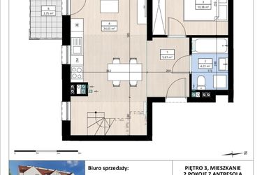 Rzut - Mieszkanie na sprzedaż 2 pokoje o powierzchni 58 m² - numer B3/3/39 w Montano bud. B3