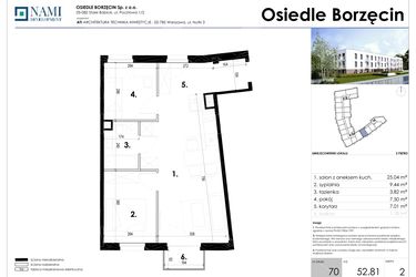 Rzut - Mieszkanie na sprzedaż 3 pokoje o powierzchni 52,81 m² - numer 70 w Osiedle Borzęcin