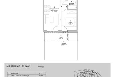 Rzut - Mieszkanie na sprzedaż 2 pokoje o powierzchni 41,44 m² - numer S2.G.0.2 w ATAL Idea Swarzędz II