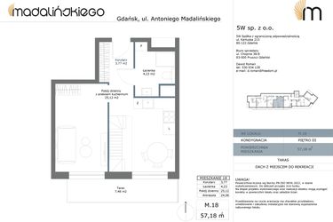 Rzut - Mieszkanie na sprzedaż 3 pokoje o powierzchni 57,18 m² - numer M18 w Madalińskiego