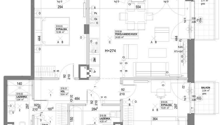 Rzut - Mieszkanie na sprzedaż 3 pokoje o powierzchni 68,36 m² - numer S18 w Miasto Ogród 6 - OSLO i SZTOKHOLM
