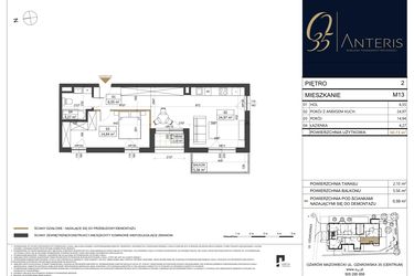 Rzut - Mieszkanie na sprzedaż 2 pokoje o powierzchni 50,73 m² - numer M.13 w Ożarowska 35