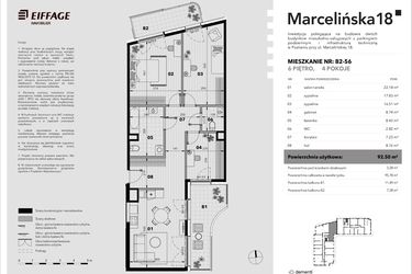 Rzut - Mieszkanie na sprzedaż 4 pokoje o powierzchni 93,38 m² - numer B2-56 w Marcelińska 18
