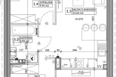 Rzut - Mieszkanie na sprzedaż 3 pokoje o powierzchni 56,89 m² - numer 58B w Osiedle Młodych etap IX
