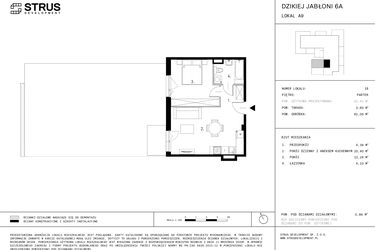 Rzut - Mieszkanie na sprzedaż 2 pokoje o powierzchni 42,41 m² - numer A9.18 w Dzikiej Jabłoni 6A