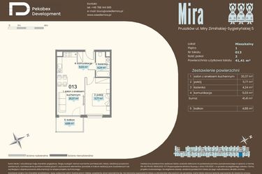 Rzut - Mieszkanie na sprzedaż 2 pokoje o powierzchni 41,41 m² - numer A.013 w Mira