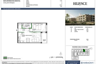 Rzut - Mieszkanie na sprzedaż 2 pokoje o powierzchni 43,41 m² - numer C-24 w Hillence etap 3