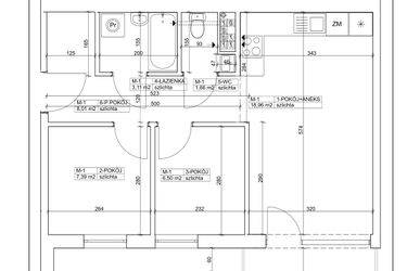 Rzut - Mieszkanie na sprzedaż 3 pokoje o powierzchni 45,63 m² - numer 1 w Bydgoska 19