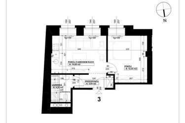 Rzut - Mieszkanie na sprzedaż 2 pokoje o powierzchni 35,11 m² - numer 3 w Święty Marcin 65