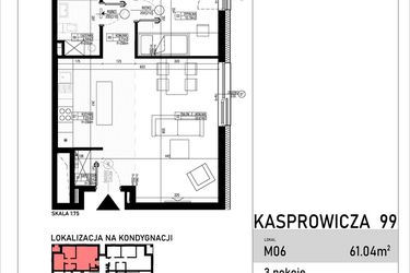 Rzut - Mieszkanie na sprzedaż 3 pokoje o powierzchni 60,71 m² - numer M06.01 w Apartamenty Kasprowicza