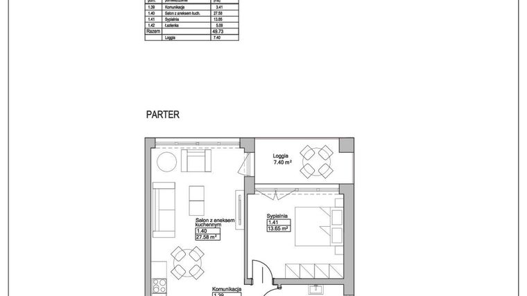 Rzut - Mieszkanie na sprzedaż 2 pokoje o powierzchni 49,73 m² - numer M4 w Ogrody Reymonta