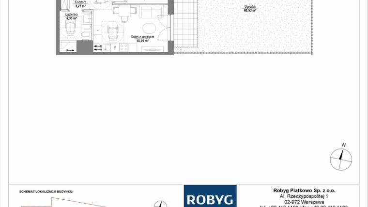 Rzut - Mieszkanie na sprzedaż 2 pokoje o powierzchni 39,73 m² - numer H3_0M04 w Piątkowo Residence etap II