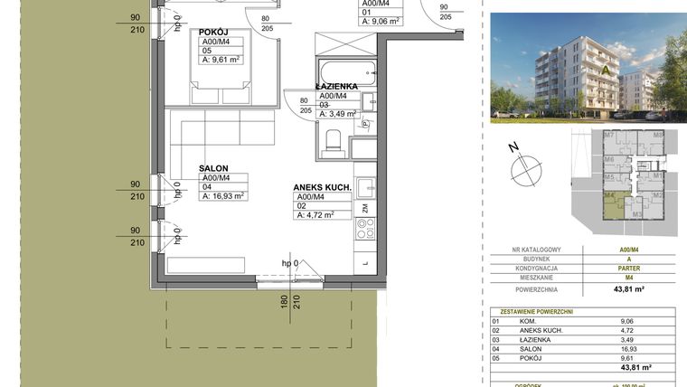 Rzut - Mieszkanie na sprzedaż 2 pokoje o powierzchni 43,81 m² - numer A00_M4 w Wierzbowy Park