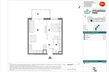 Rzut - Mieszkanie na sprzedaż 2 pokoje o powierzchni 39,53 m² - numer J57 w Apartamenty Myśliborska Park